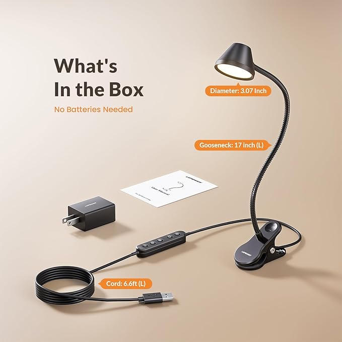 LEPOWER Clip on Light, Reading Lights for Books in Bed with 5 Colors & Stepless Dimming, RG0 Eye-Care, Auto Timer & Night Light, Strong Clamp for Headboard, Bedside, Desk, Black