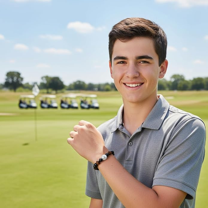 PEALICIOUS Soccer Gifts for Boys Sport Jewelry for Son and Dad | Golf Gifts for Golfers with Natural Stone, Hockey Baseball Bracelet for Boys, Men Soccer Golf Stuff for Team Hockey Bracelet