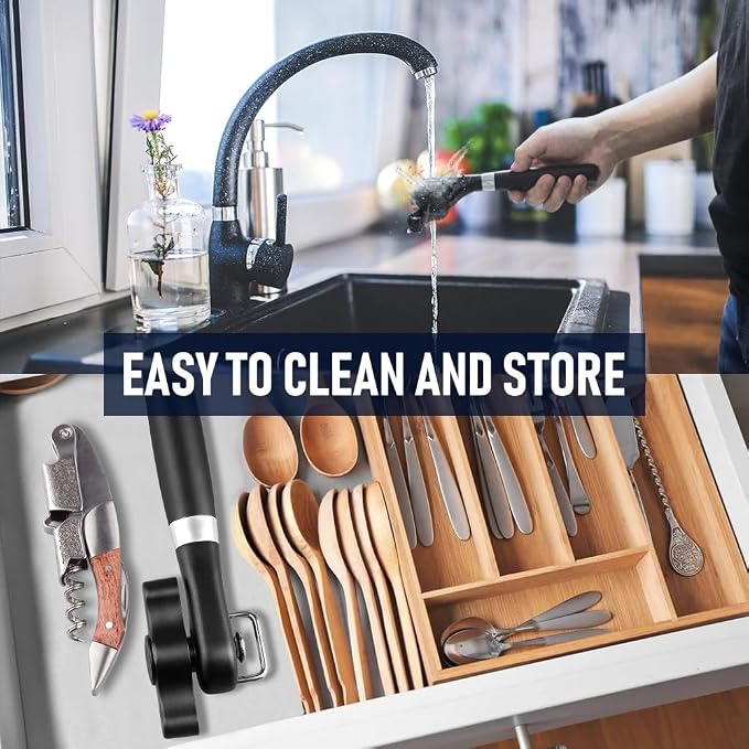 Side Cut Can Opener, Smooth Edge Manual Can Opener, Black | Safety Side Cut Blade Creates Smooth Edges, Large Soft-Touch Knob and Non-Slip Handle Provide Comfortable Everyday Use