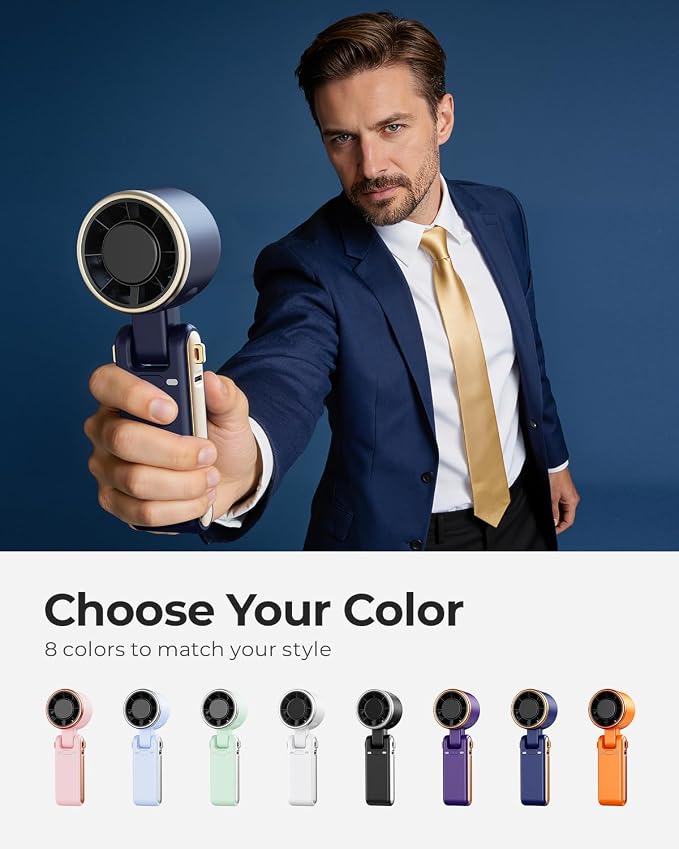 Portable Handheld Turbo Fan - 5 Gear High Speed 4000mAh Rechargeable Mini Personal Hand Fan Blow Cold Air, Battery Operated Travel Essentials, Beach Vacation, Gifts for Women, Men (Navy Blue)