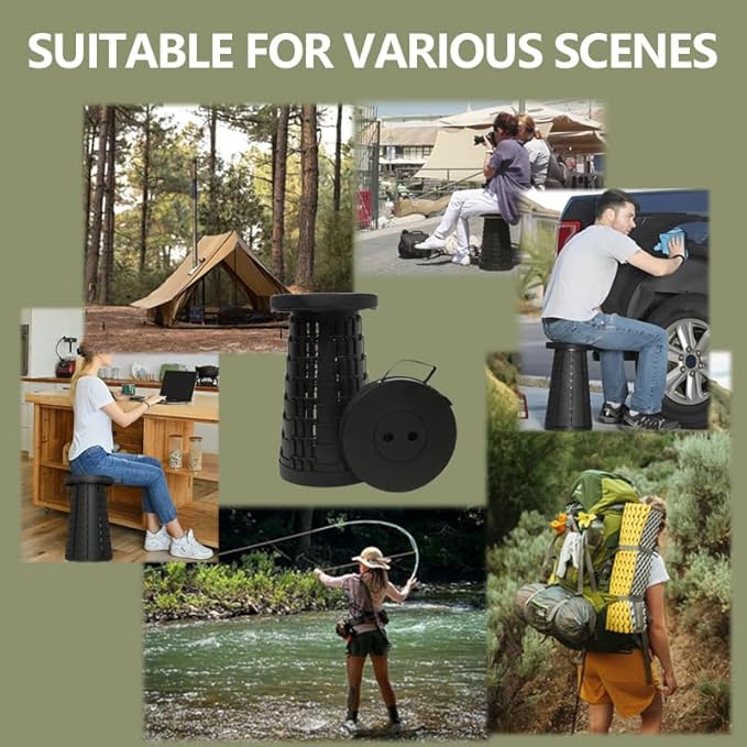 JAEMEYEM Upgraded Collapsible Stool Chair, Folding Stool, Lightweight, Sturdy, Adjustable, Portable, Foldable Seat Stools for Outdoor Camping Fishing Hiking BBQ