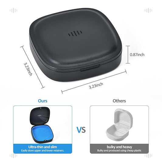 2 Pack Retainer Case Slim Aligner Case with Vent Holes Removable Inner Tray Silicone for Easy Cleaning (2Pack Black Blue)