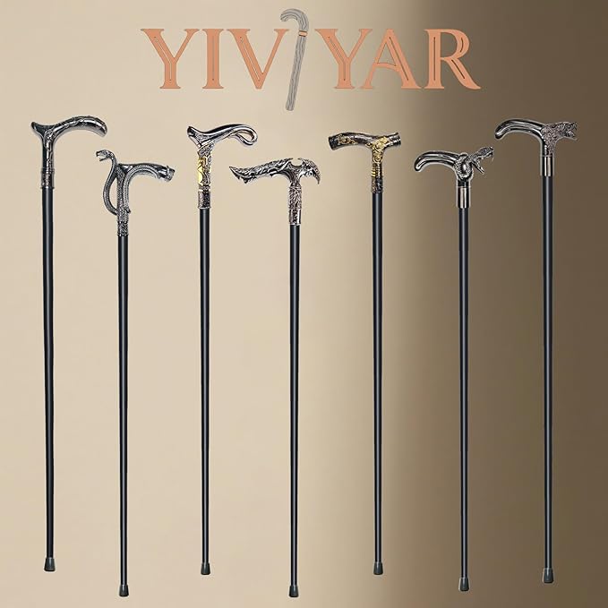 Walking Cane for Men & Women & Seniors - 36.5 Inch Heavy Duty 500+ lbs Capacity, Ergonomic Handle, Decorative & Ornate Design, Gothic & Goth Elegant Matte Black & Gold Artistry, Metal Cane