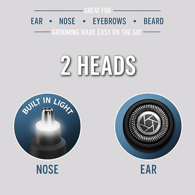 Microtouch Titanium Edge Ear & Nose Trimmer – Dual Rotary Blade Heads with Light (Replacement Head)