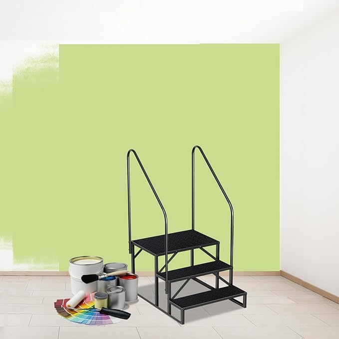 Step Ladder, Heavy Duty Pool Ladder Above Ground 660Lbs, Camper Steps Outdoor Steps RV Stairs for Reaching High, Portable Home Stairs for Travel Trailer (3 Step, Double Handle)