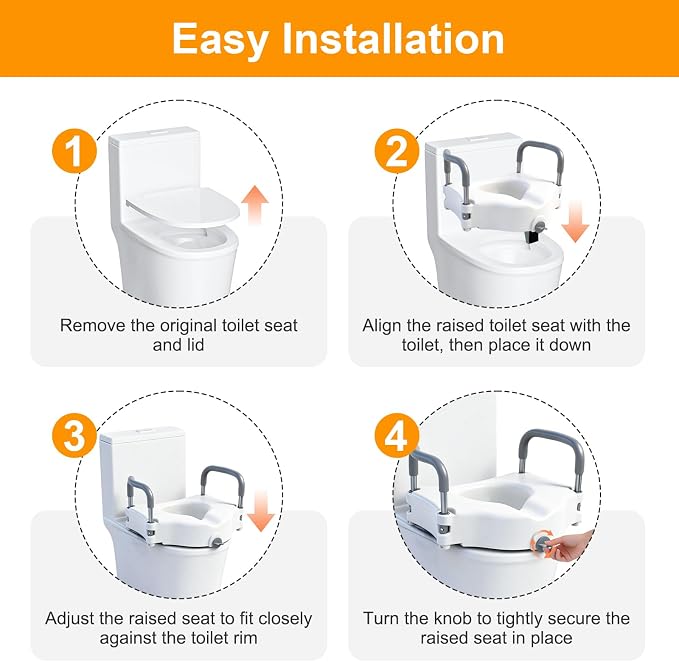 Raised Toilet Seat with Handles, Toilet Seat Riser for Seniors | Adjustable Height & Width, Cozy Padded, 300lb Capacity, Handicap Toilet Seat for Elderly