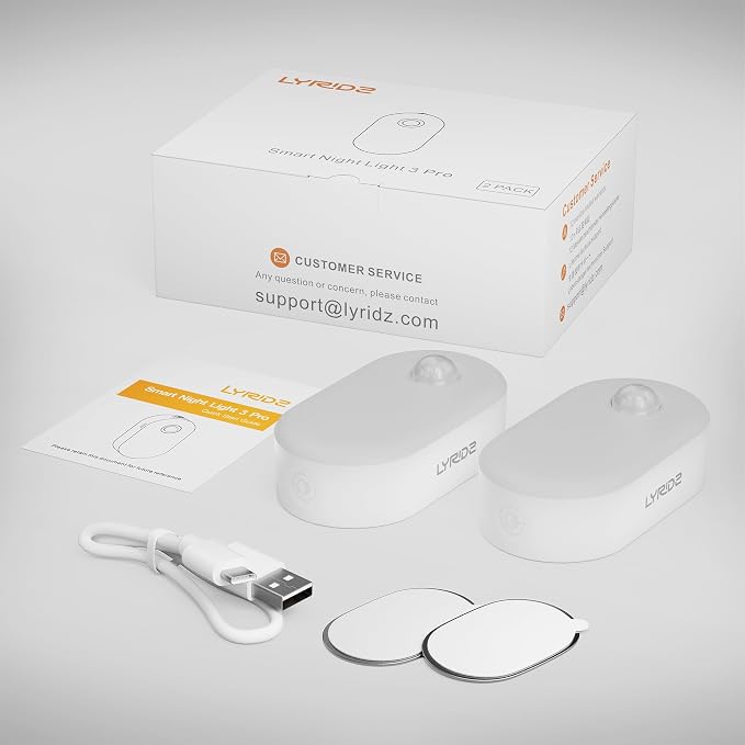 Rechargeable Night Light with Motion Sensor, Dimmable Amber Nightlights for Bathroom, Bedroom, Kids Room, Hallway, Stairs, Pet House, 2 Pack