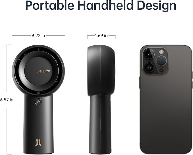 JISULIFE Portable Handheld Turbo Fan Rechargeable 6000mAh 5-Speed (Black) | Up to 18H max cooling, Personal Battery Powered Pocket Fan for Travel/Outdoor/Vacation/Concerts, Birthday Gifts for Women