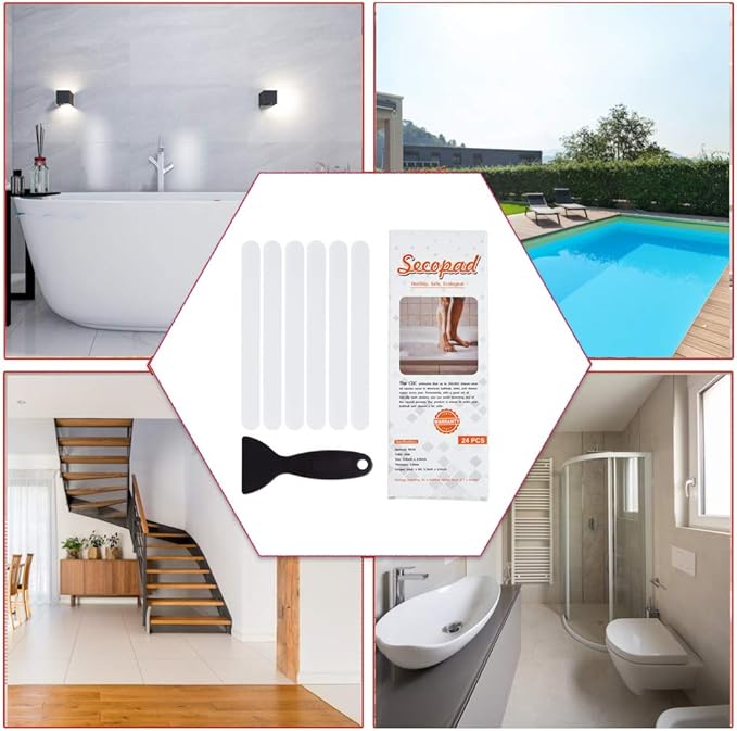 Original Anti Slip Shower Stickers, Safety Bathtub Strips Adhesive Decals with Premium Scraper for Bath Tub Shower Stairs Ladders Boats