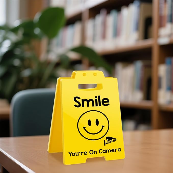 MBL Video Surveillance Camera Sign - Smile You're On Camera Small Fun Gag Signs for Office Business Stores Restaurants Public Libraries Security