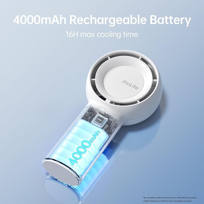 JISULIFE Portable Handheld Turbo Fan Rechargeable 4000mAh 5-Speed (White) | Up to 16H max cooling, Personal Battery Powered Pocket Fan for Travel/Outdoor/Vacation/Concerts, Birthday Gifts for Women