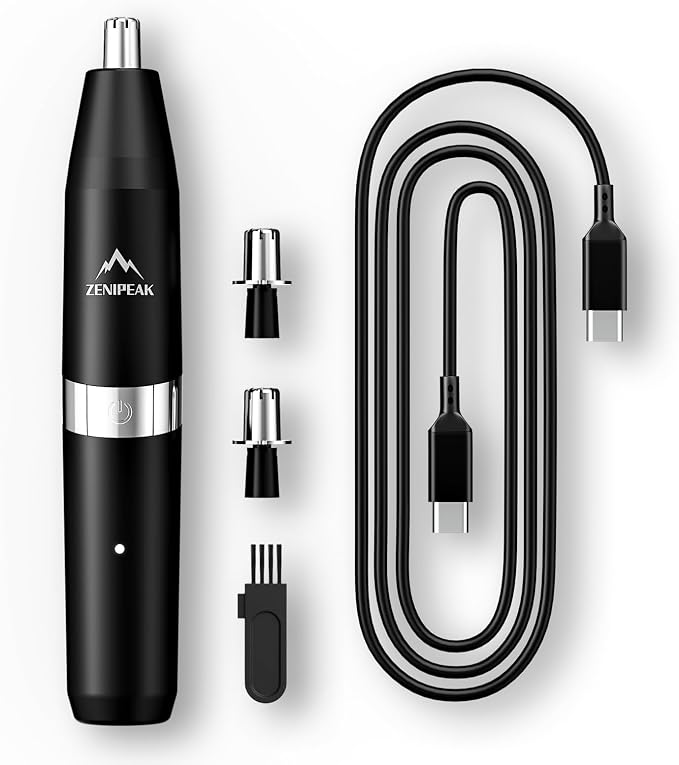 Professional Nose Hair Trimmer for Men & Women, USB-C Rechargeable Electric Ear & Nasal Clipper, Micro-Vacuum, Painless 8000 RPM, 3 Patented Magnetic Heads, Waterproof Travel Kit.