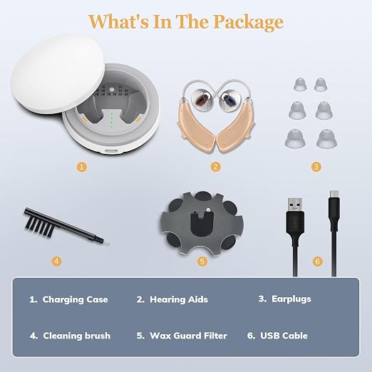 Rechargeable Hearing Aids for Seniors Adults Hearing Loss, Receiver-In-Canal(RIC) Hearing Amplifier, Three Noise Reduction Modes, Comfortable Fit, OTC (Beige)