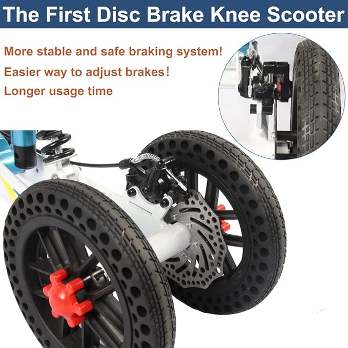 Knee Scooter, All Terrain Foldable Knee Scooter Walker, Disc Brake Knee Walker for Foot Injuries Compact Crutches Alternative