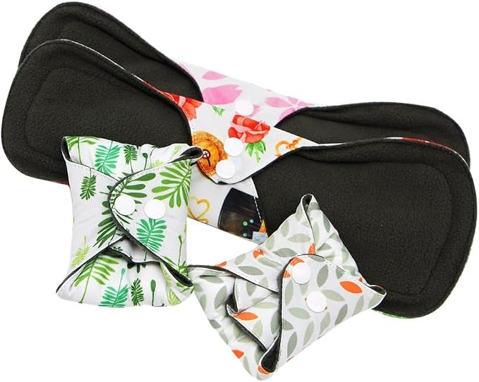 Reusable Menstrual Pads - Bamboo Charcoal Menstrual Heavy Incontinence Pads |Sanitary Pads - Pack of 5, 1 Cloth Mini Wet Bag