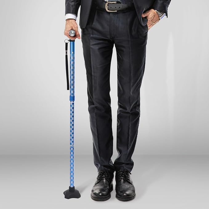 BeneCane Walking Cane for Women Folding Cane for Men with Two Led Lights Quad Cane with Stable Base Lightweight and Adjustable Walking Stick