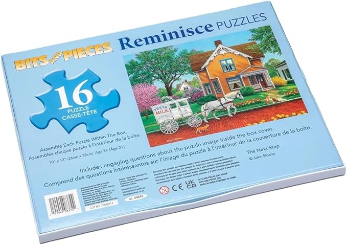 Bits and Pieces Value Set of 3 Large Piece Puzzles for Seniors, 10 in. x 13 in. Lighthouse, Birds, Milk Cart - 16 pc Extra Large Pieces Puzzles for Dementia Seniors, Alzheimer Puzzle Memory Aids