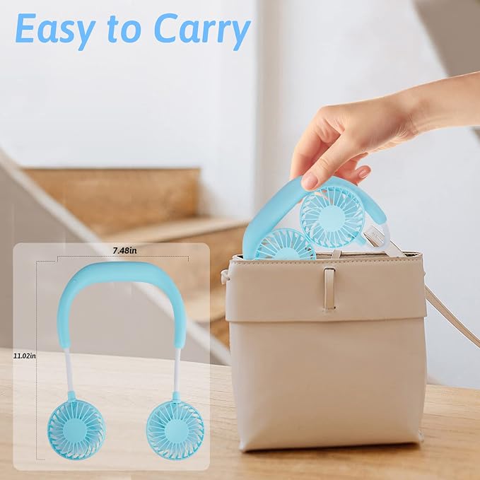 Haomaomao Portable Neck Fan 2500 mAh Rechargeable USB Hands-Free Mini Face Cooling Personal Double Headed Rotatable Small Fan for Working Office Reading Traveling Outdoor Sport