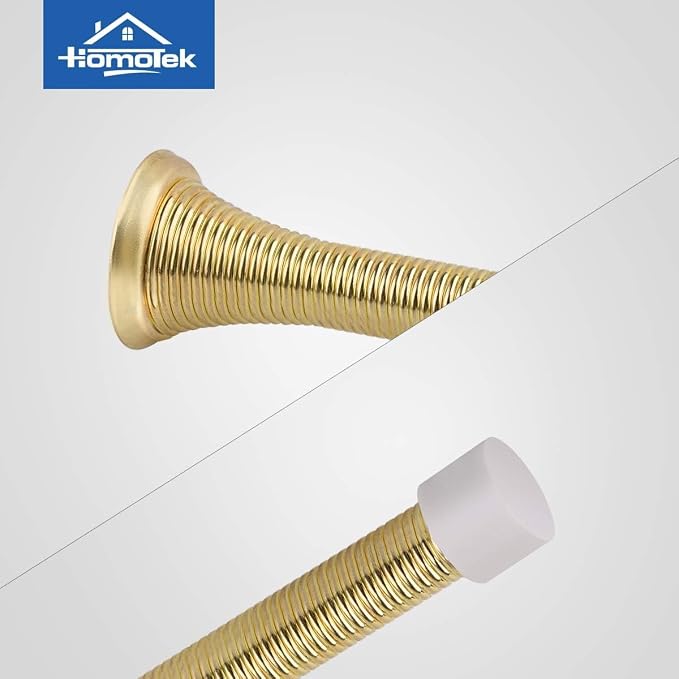HOMOTEK 50 Pack Spring Door Stopper with Rubber Bumper 3-1/8" Flexible Spring Heavy Duty Wall Door Stop Low Mounted Door Bumper for Home (Bright Brass)