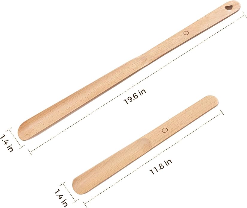 Magnetic Wooden Shoe Horn Set - 19.6" Long & 11.8" Short Handled Shoehorn for Seniors, Men and Women - Drill-Free Wall Mounted Premium Beech Wood Shoe Horns, Slip On Shoes Without Bending