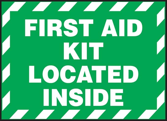 Accuform Signs LVHR560XVE Safety Label, Legend "First AID KIT Located Inside", 3.5" Length x 5" Width x 0.006" Thickness, Adhesive Dura-Vinyl, White on Green