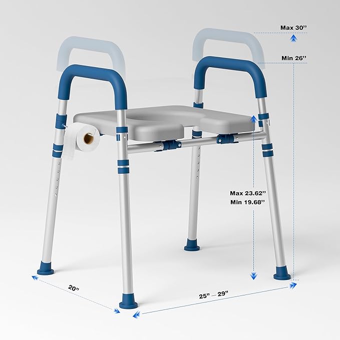 Toilet Seat Risers for Seniors, Raised Toilet Seat with Padded Handles & Seat, 400 LBS Raised Toilet Seat with Adjustable Height & Width for Pregnant, Disabled, Handicapped,(Blue)