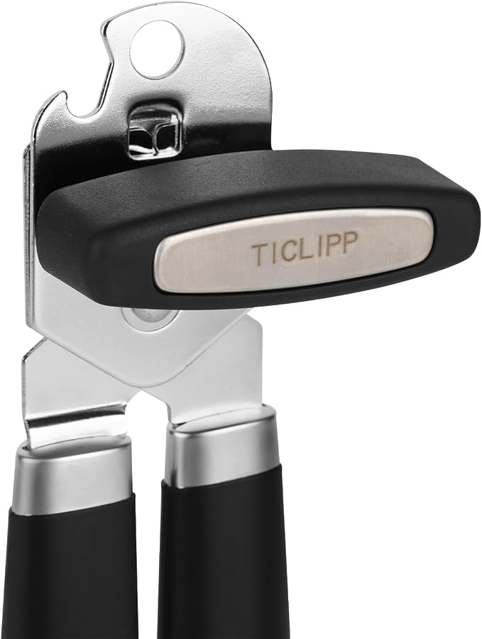 Stainless Steel Manual Rotary Opener, Heavy Duty Ergonomic Arthritis Friendly Handheld Mechanic Tool for Seniors & Arthritic Hands, Black