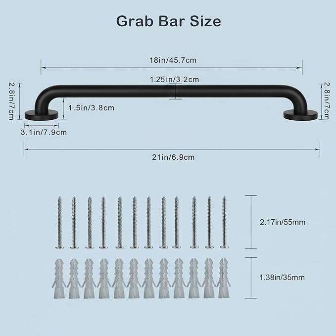 18 Inch Handicap Grab Bars, 2 Pack Stainless Steel Grab Bar for Bathtubs and Showers, Wall Mount Safety Shower Grab Bars for Seniors Injury Elderly, Matte Black Knurled