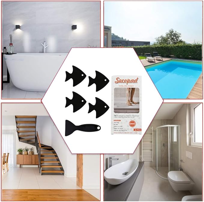 Bathtub Stickers Non-Slip, 24 PCS Safety Shower Treads Adhesive Appliques with Premium Scraper (Black)