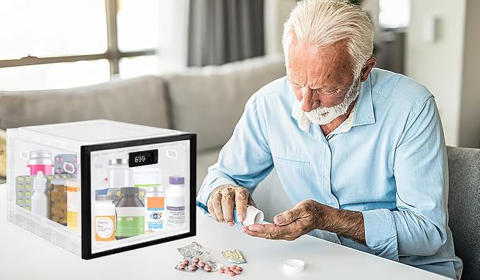 Gemaxvoled 2 Pack Medicine Lock Box, Large Capacity Premium Material Lockable Storage Bin Organizer Box with Combination Code for Safe Medication/Fridge Food/Snacks/Phone/Tablet Jail