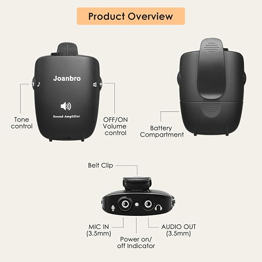 Hearing-Amplifiers for Seniors, Sound-Amplifier with Adjustable Volume & Tone Control, Handheld Pocket Size Hearing Assisted Devices with Replaceable Microphone, Headphones, Earbuds, Batteries