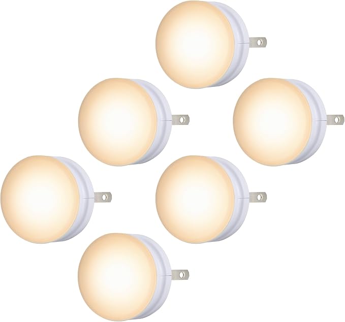 Lights by Night, Mini LED Night Light, Plug-In, Dusk to Dawn Sensor, Warm White, Compact, UL-Certified, Ideal for Bedroom, Bathroom, Nursery, Hallway, Kitchen, 45176, 1 Pack, 6 Count | Warm White 3000K Light, Night Lights Plug Into Wall for Bedroom, Ba...