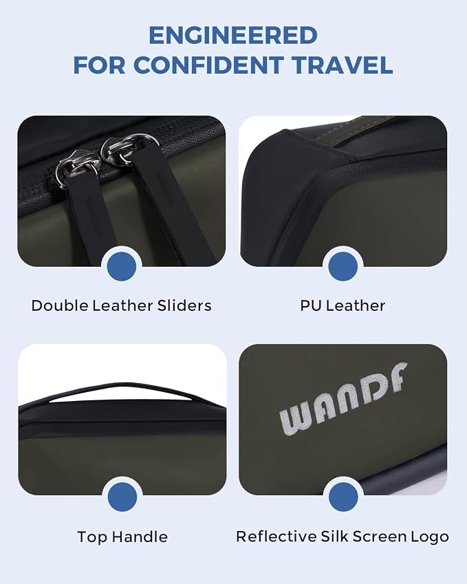 WANDF PU Leather Toiletry Bag for Men, Dopp Kit with Hanging Pouch