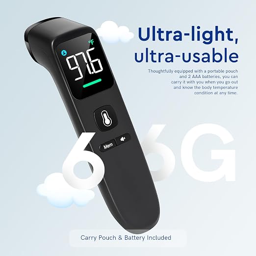 Viproud Touchless Thermometer for Kids and Adults, 1-Second Reading, Black | Large LED Screen, Fever Indicator, Mute Mode, Memory Recall, Dule Mode Forehead/Object, for All Ages