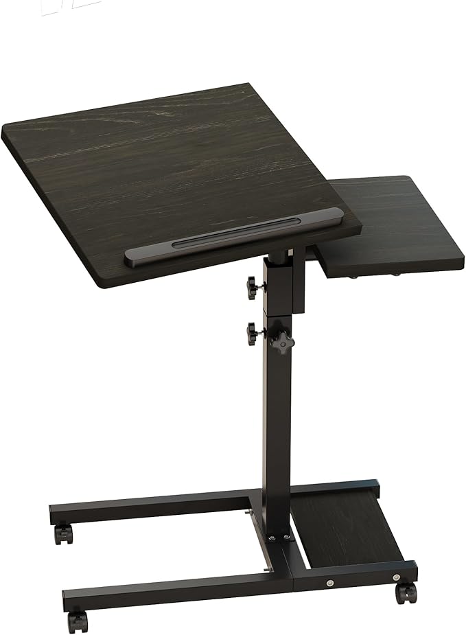 Mobile Height Adjustable Laptop Desk with Mouse Pad, Portable Laptop Desk Rolling Tiltable Table with Small Side Table for Couch,Rolling Computer Stand