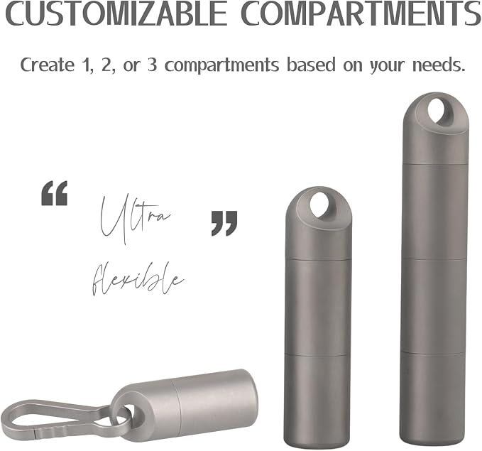 Titanium Keychain Pill Holder - Waterproof 3-Compartment, Gray | Premium pure titanium with a matching keychain. 3 detachable layers for travel. Odorless, rustproof EDC pill organizer
