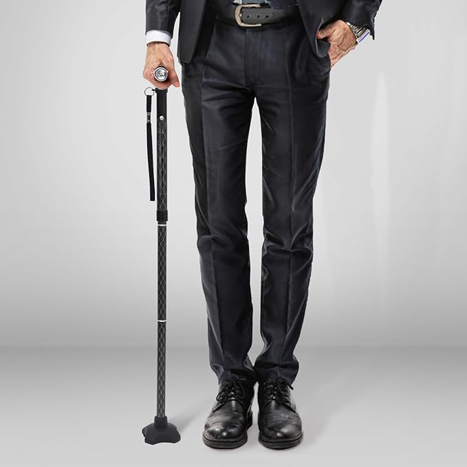 BeneCane Walking Cane for Women Folding Cane for Men with Two Led Lights Quad Cane with Stable Base Lightweight and Adjustable Walking Stick