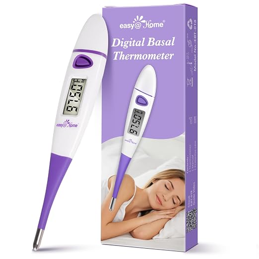 Easy@Home Basal Body Thermometer: BBT for Fertility Prediction with Memory Recall- Accurate Digital Basal Thermometer for Temperature Monitoring with Premom App - EBT-018 | Precise 1/100th Degree Tracking. Flexible Waterproof Tip & Memory Recall. Auto ...