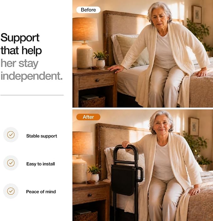 Medical king Bed Rails for Elderly Adults Safety Bed Assist Rails for Seniors with Adjustable Heights ASTM Approved Easy to get in or Out of Bed with Floor Support