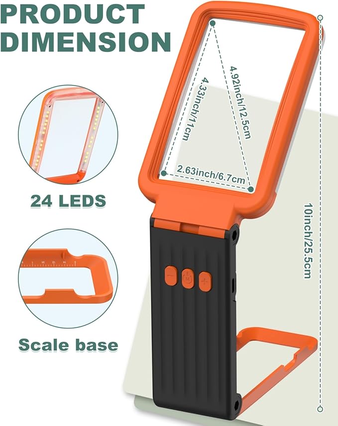 15X Magnifying Glass with Light and Stand, Rechargeable Folding Handheld Real Glass Magnifier, 3 Color Modes Dimmable Lighted Page Magnifier for Reading Small Prints, Seniors with Macular Degeneration