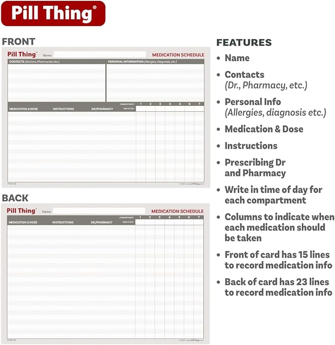 5 Times a Day Weekly Pill Box with Medication Wallet, Easy Secure Magnetic Closure, 5X Pillbox with Medication Schedule and Medical Alert Card (5 Time-a-Day Wallet)