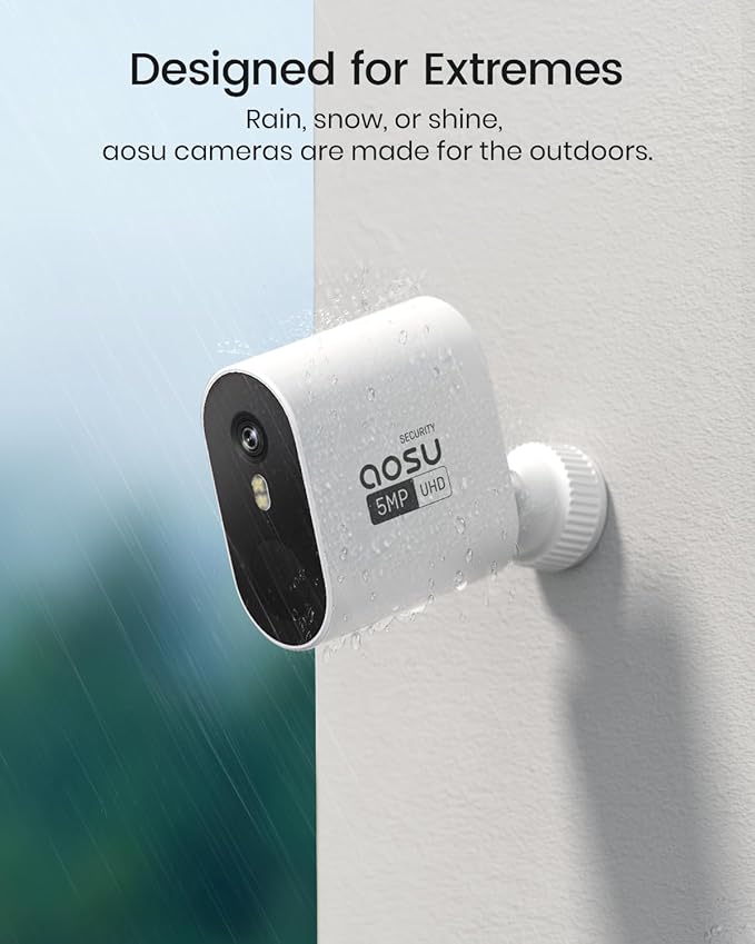 aosu 3K/5MP Solar Security Cameras Wireless Outdoor, Ultra-Wide-Angle, Cam-to-Cam Track & Sync, Home Security System with Color Night Vision, Spotlight Smart Alarm, No Subscription, 2.4 & 5GHz WiFi