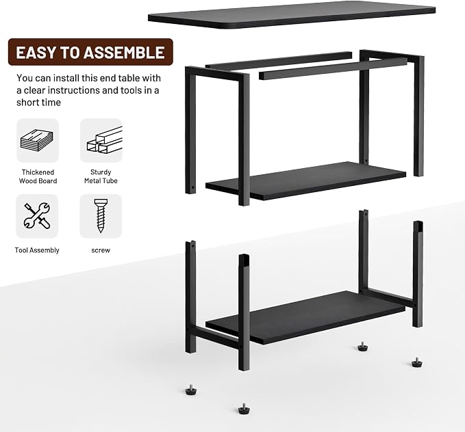 SLEEPING LAMB Side Table for Living Room, 3-Tier End Table for Small Space with Wide Storage Tabletop, Classic Black Narrow Nightstand for Bedroom, Sofa Couch