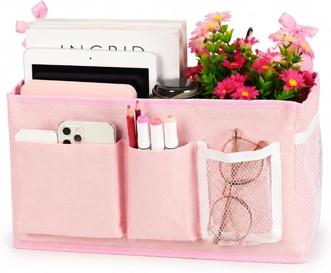 Lilithye Bedside Caddy, Bedside Storage Bag Hanging Organizer for Bunk Bed | Bed Caddy with Fixed Straps and Water Bottle Holder for Home, College Dorm, Bunk Bed, Hospital Bed and Crib Bed Rails