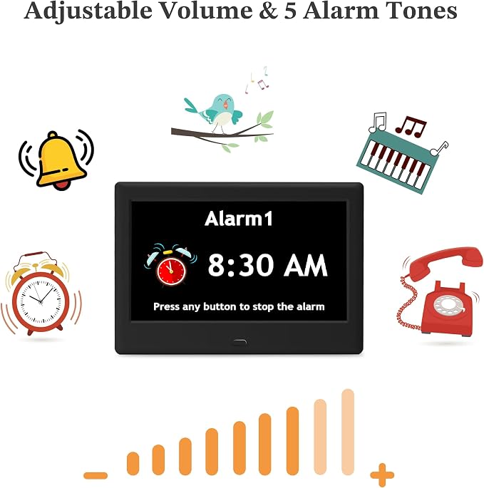 Pastigio Digital Clocks, 7'' Dementia Clock with Date and Time for Seniors | Large Display, 1024*600P HD, Auto DST, Easy Setup Reminders & Alarms, Remote Control, Gifts for Alzheimer Seniors, Black