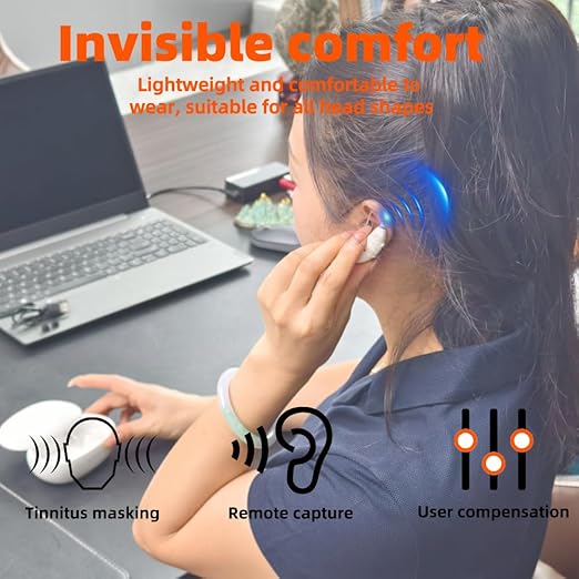Rechargeable Invisible OTC Hearing Aids for Seniors & Adults - Hearing Aids with Bluetooth for Tinnitus Relief for Ringing Ears, Advanced Sound Algorithm & New Howling Control for All Environments (Quiet Indoor to Noisy Outdoor)