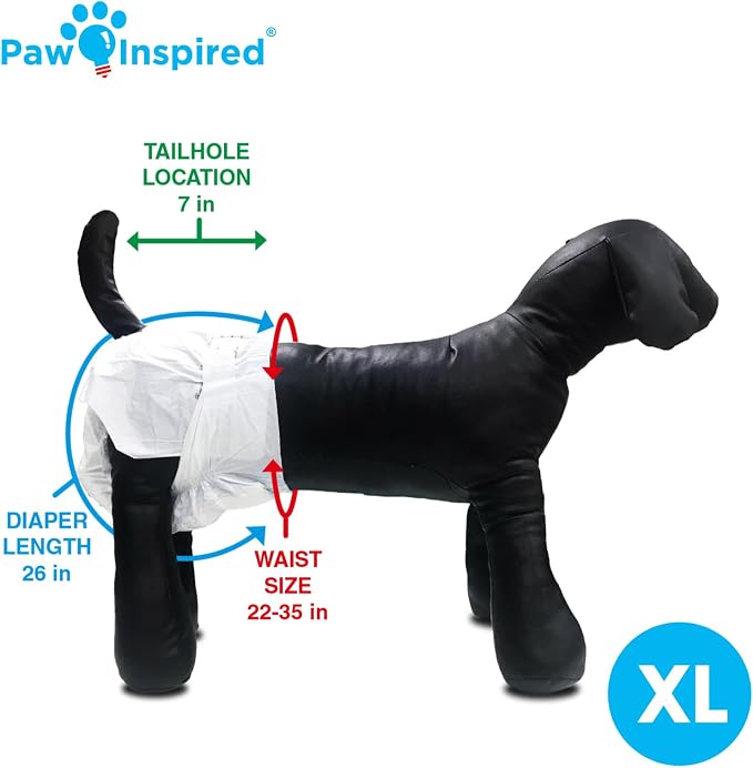 Paw Inspired Disposable Female Dog Diapers, XL Size, 144 Count | Ultra Protection, Adjustable Fasteners, Comfortable Fit, Leakproof Core, For Dogs in Heat, Excitable Urination, Incontinence