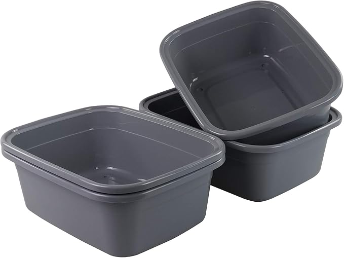 Begale 16 Quart Rectangular Plastic Wash Basins, 4-Pack Dish Pan, Gray