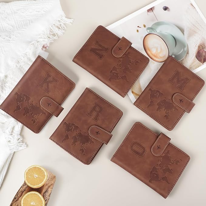 Passport Holder Wallet Cover Personalized Initial Travel Essentials | Embossed Letter A-Z Design, Travel Wallets, RFID Blocking, Passport Book Holders, Women Men, Personalized Gifts, Brown-O
