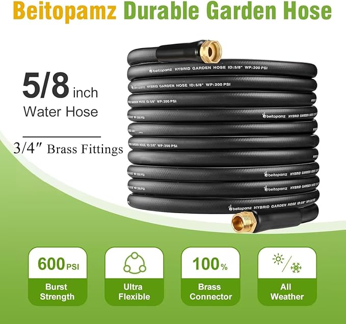 Beitopamz Short Garden Hose 1 ft x 5/8" Female to Female, Heavy Duty Small Water Hose Extender Connector, Leak-Free Connections Hybrid Rubber Leader Hose with 3/4" Double GHT Fittings, Black